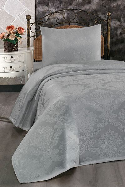 Çeyiz Diyarı Busem Jacquard Chenille egyszemélyes ágytakaró szürke
