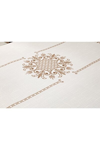 Çeyiz Diyarı Lale Baskılı Dikdörtgen Masa Örtüsü Gold 160x260 cm.