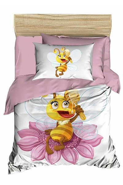 Çeyiz Diyarı Digital Printed 3D Baby Duvet Cover Set Bee Pudra