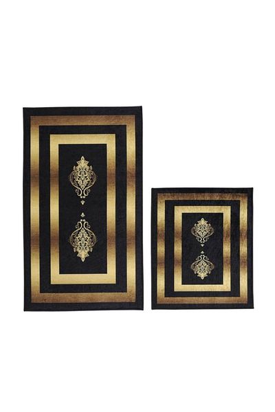 Çeyiz Diyarı Set covoraș de baie dreptunghiular de lux Elite Alberta Black Gold