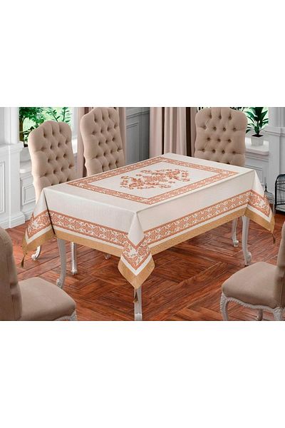 Çeyiz Diyarı Față de masă cu imprimeu dreptunghiular Suna crem auriu