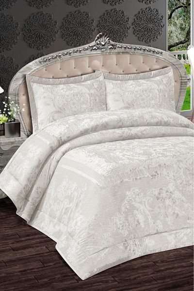Çeyiz Diyarı Florita Velvet Double Bedspread - Jacquard, Cream