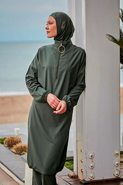 Marina Parachute Fabric Khaki Full Covered Hijab Swimsuit M2406