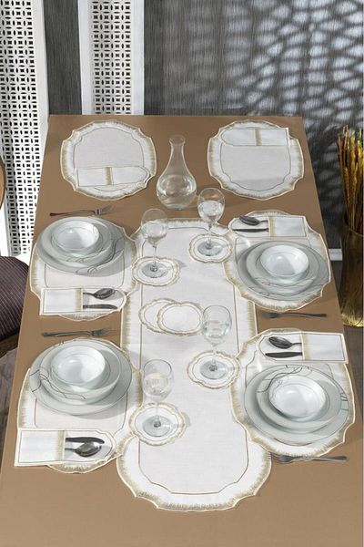 Çeyiz Diyarı Σετ αμερικάνικης υπηρεσίας 19 τεμαχίων Asli Linen Embroidered - Χρυσό