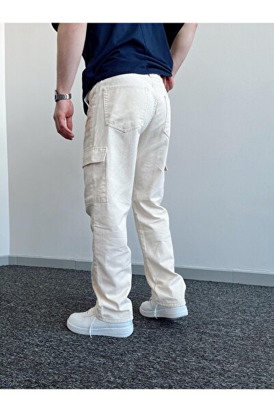 ketench Men's Gabardine Baggy Pants with Cargo Pockets-Ecru(E1001)