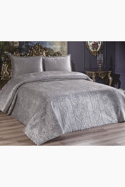 Çeyiz Diyarı Velica Double Velvet Bedspread Gray