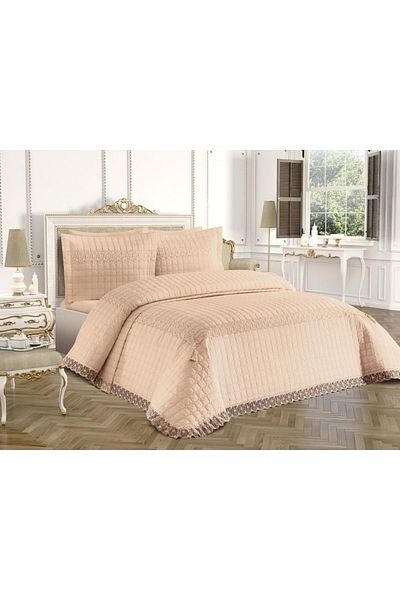 Çeyiz Diyarı Roza Double Quilted Bedspread Beige