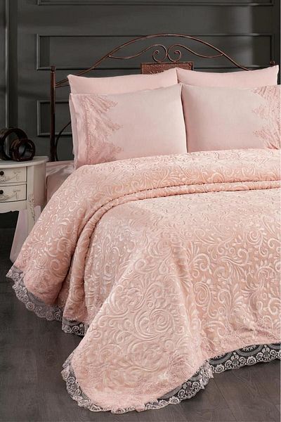 Çeyiz Diyarı French Laced Dowry Blanket Set Alina Powder