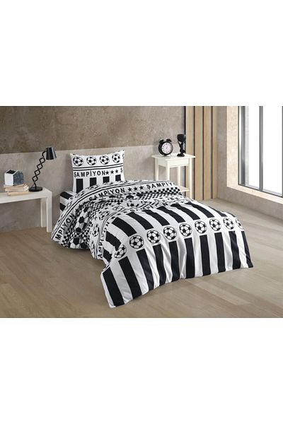 Çeyiz Diyarı Black and White Fan Pattern Single Duvet Cover Set