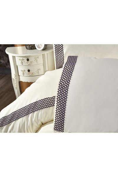Çeyiz Diyarı Σετ Παπλωματοθήκη Tomira Lace 6 τεμαχίων Κρέμα Ανθρακίτη