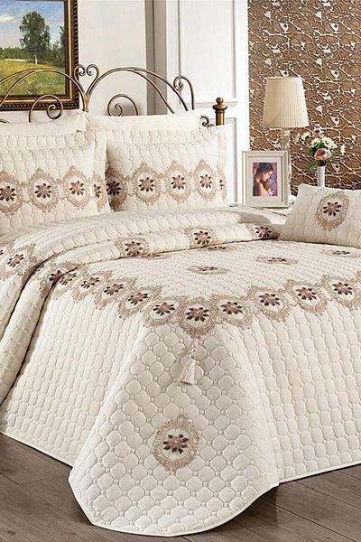 Çeyiz Diyarı Angel Double Bedspread Cream Powder
