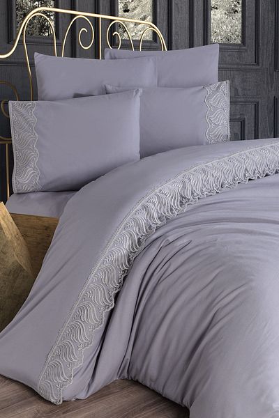 Çeyiz Diyarı Σετ κλινοσκεπασμάτων French Lace Wave Προίκα Γκρι