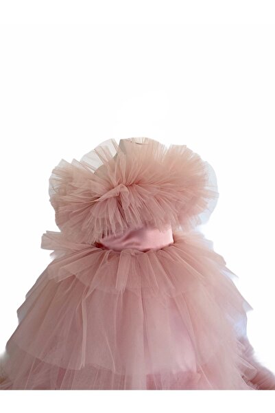 zühre balaban Βραδινό φόρεμα σε πούδρα για κορίτσια με κοντό τρένο μπροστά