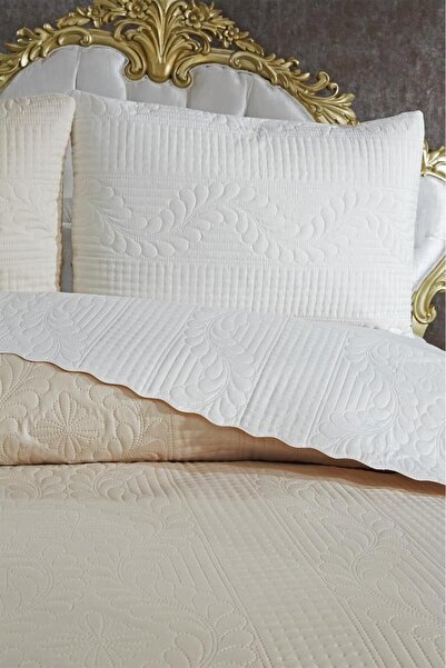 Çeyiz Diyarı Ultrasonic Quilted Sanem Double Sided Bedspread Cream Beige