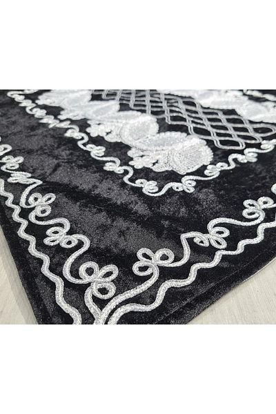 Çeyiz Diyarı Verna Süzene Embroidered Velvet Prayer Rug Black