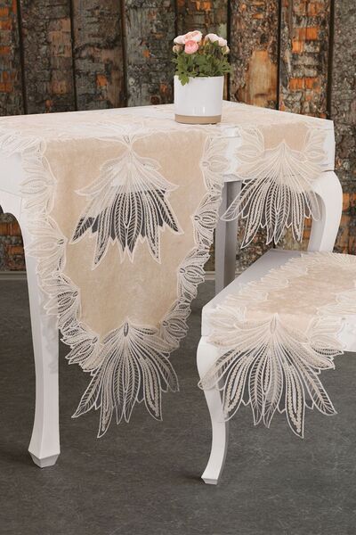 Çeyiz Diyarı Σετ Σαλονιού Pride Velvet 5 Τεμαχίων - Κρεμ