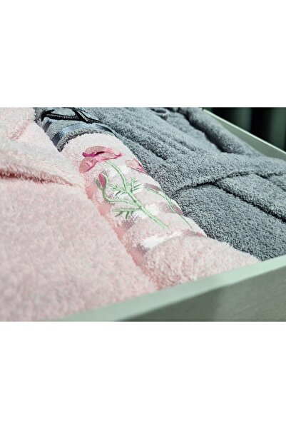 Çeyiz Diyarı Dowry Family Bathrobe Set 4 Pieces Powder Gray