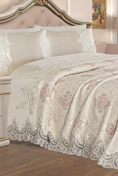 Çeyiz Diyarı French Laced Single Eylül Pique Set Cream