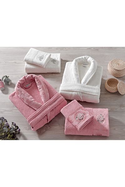 Çeyiz Diyarı Rosel Bukle Jacquard Οικογενειακό Σετ Μπουρνούζι Dusty Rose Cream