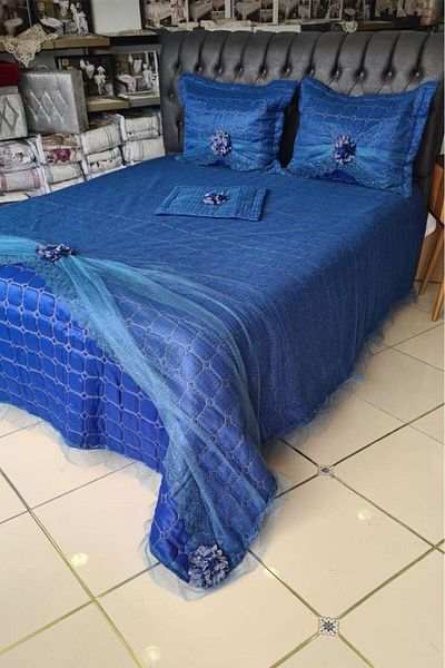 Çeyiz Diyarı Κομψό Σετ Κάλυμμα διπλού κρεβατιού Navy Blue