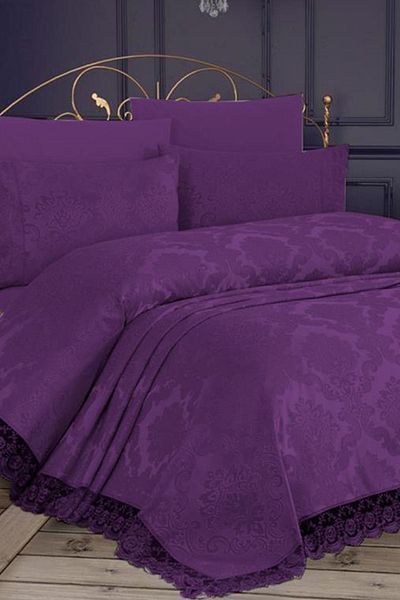 Çeyiz Diyarı French Lace Kure 3 Piece Bedspread Plum