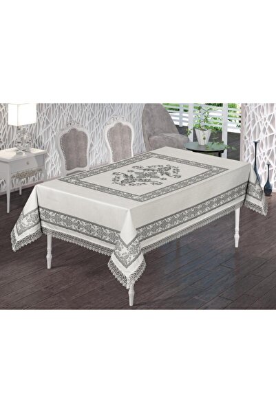 Çeyiz Diyarı Suna Dantelli Dikdörtgen Baskılı Masa Örtüsü