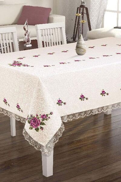Çeyiz Diyarı Set de fețe de masă cu broderie în cruce și dantelă, 26 piese, r...