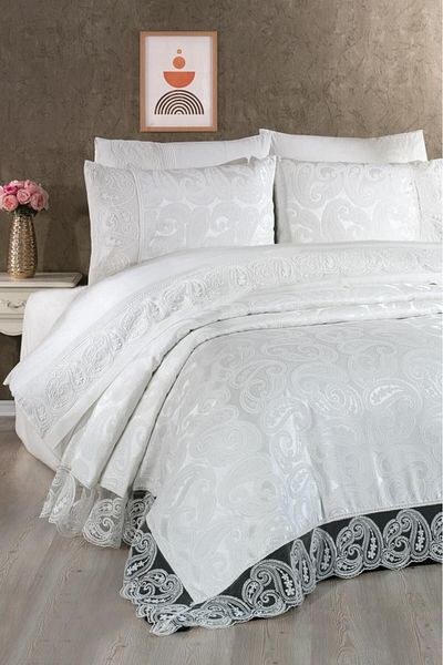 Çeyiz Diyarı Shawl 7 Piece Bridal Set Cream