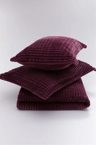 Çeyiz Diyarı Merinos Modern Line Double Blanket Set Claret Red