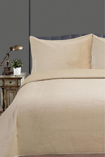 Çeyiz Diyarı Tuscany Double Luxury Velvet Bedspread Beige