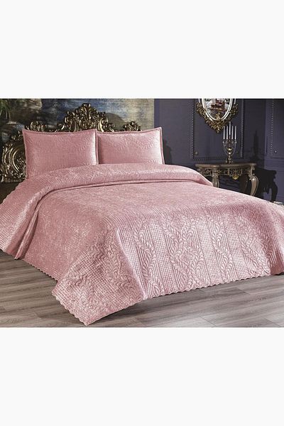 Çeyiz Diyarı Double Velvet Bedspread Powder