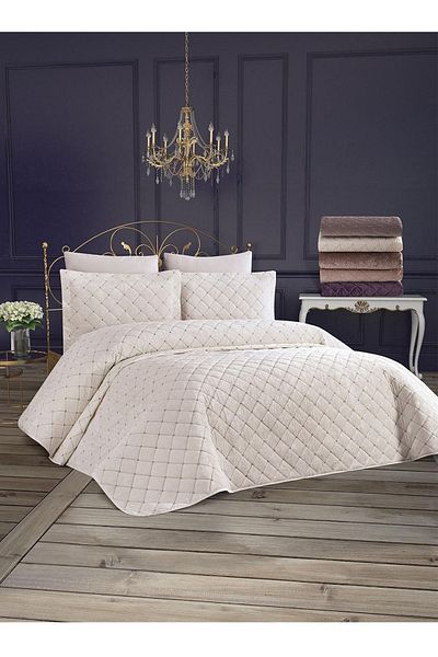 Çeyiz Diyarı Cuvertură de pat dublă Desert Velvet Cremă