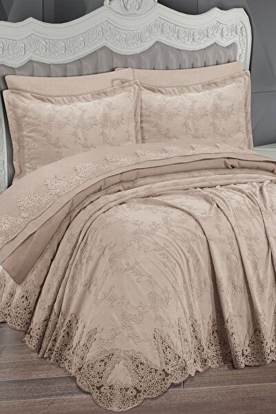 Çeyiz Diyarı طقم بيكيه مطرز من قماش الشنيل مكون من 6 قطع من إيجين باللون البيج