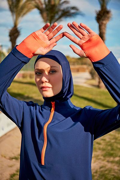 Marina Navy Blue Full Covered Parachute Hijab Swimsuit - M2412