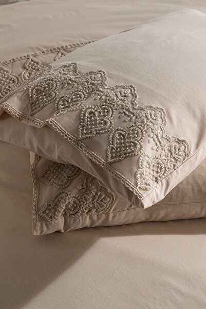 Çeyiz Diyarı Francouzská krajka Hüsna Věno Povlak Set Cappucino