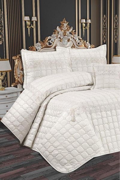 Çeyiz Diyarı Tuba Cream Cream Double Quilted Bedspread