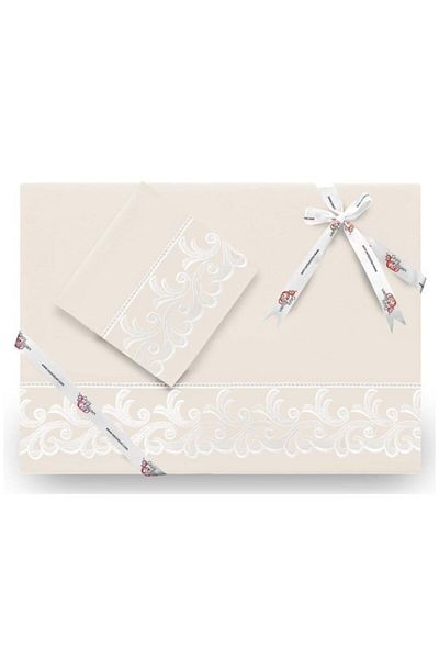 Çeyiz Diyarı French Guipure Belinda Plain Duvet Cover Set Cream