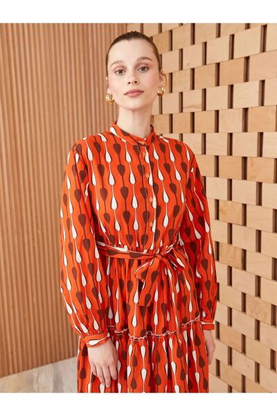 LC Waikiki Dámské šaty s dlouhým rukávem Lcw Modest s límečkem