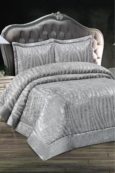 Çeyiz Diyarı Arbel Jacquard Velvet Double Bedspread Gray