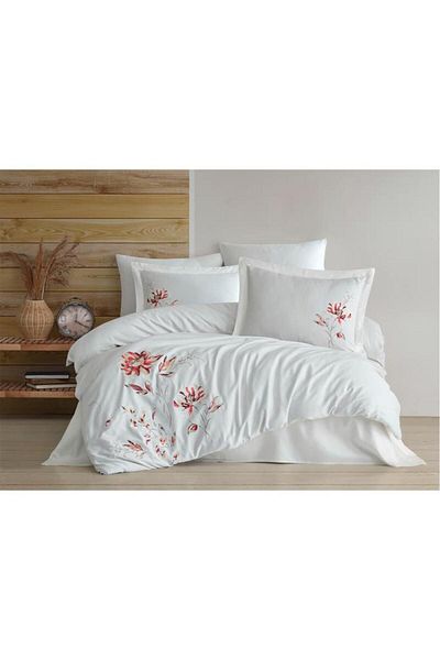 Çeyiz Diyarı Σετ Παπλωματοθήκη Impero Embroidered - 100% Βαμβακοσατινέ Κρεμ διπλή