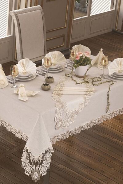 Çeyiz Diyarı مفرش طاولة بيست 160x260 سم 26 قطعة كريمي