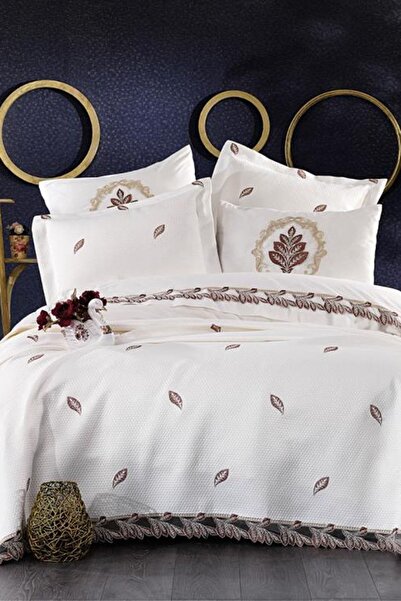 Çeyiz Diyarı French Laced Embroidered Alya Bridal Set Cream Brown