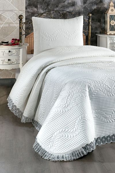 Çeyiz Diyarı Limena Lace Quilted Single Bedspread Cream