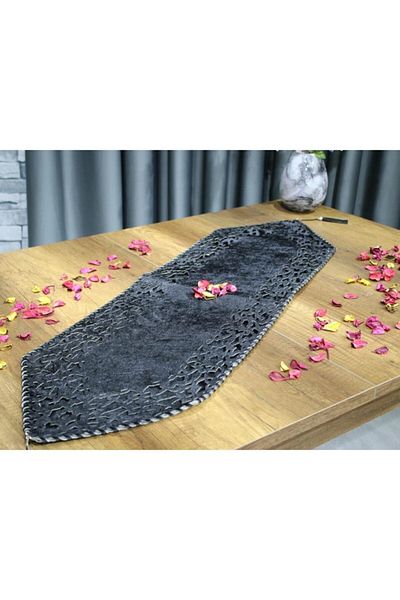 Çeyiz Diyarı Seljuk Velvet Double Layer Runner Black
