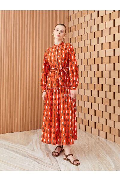 LC Waikiki Dámské šaty s dlouhým rukávem Lcw Modest s límečkem