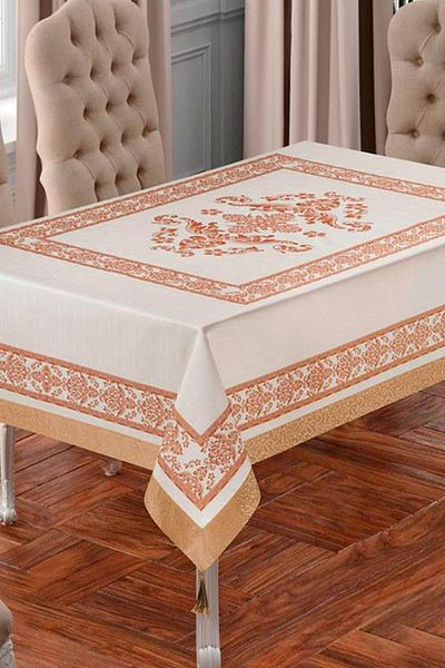 Çeyiz Diyarı Față de masă cu imprimeu dreptunghiular Suna crem auriu