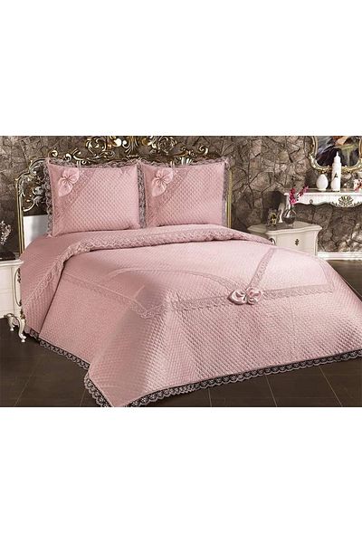 Çeyiz Diyarı Poppy Quilted French Guipure Bedspread Powder