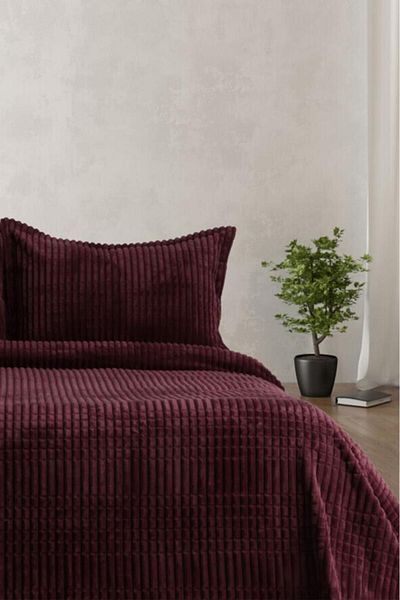 Çeyiz Diyarı Merinos Modern Line Double Blanket Set Claret Red