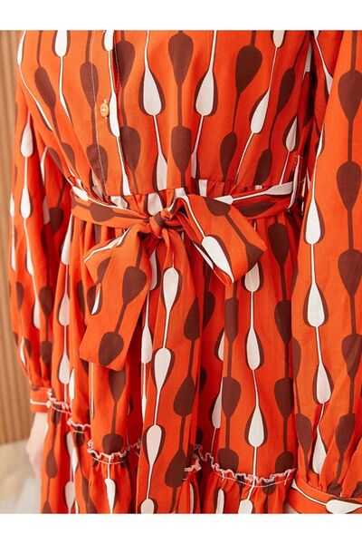 LC Waikiki Dámské šaty s dlouhým rukávem Lcw Modest s límečkem