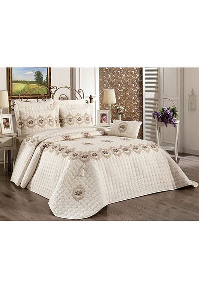 Çeyiz Diyarı Angel Double Bedspread Cream Powder